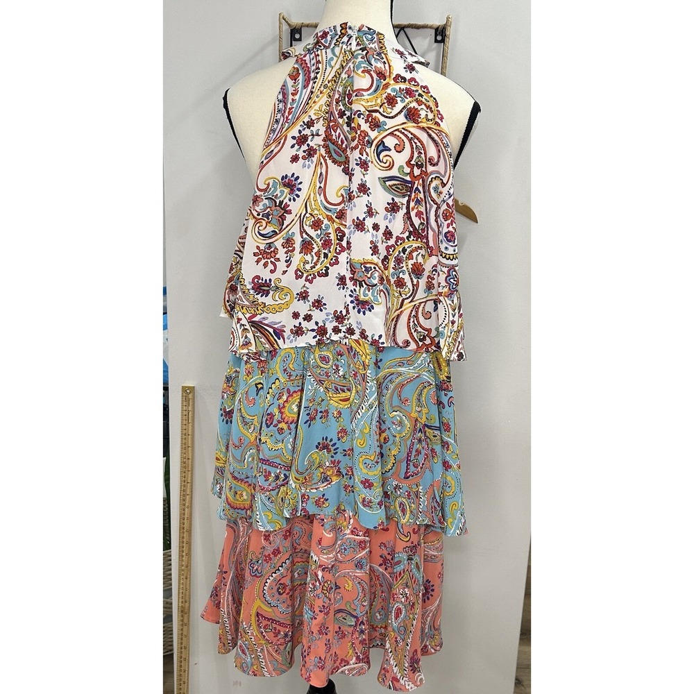 NY & Company Paisley print 3 tier swing Dress Size M Sleeveless Halter - Picture 2 of 10